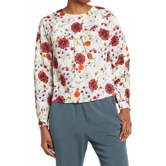 NWT Marine Layer Ruffle Yoke Long Sleeve in Wildflower Print Red White XL - Picture 1 of 5